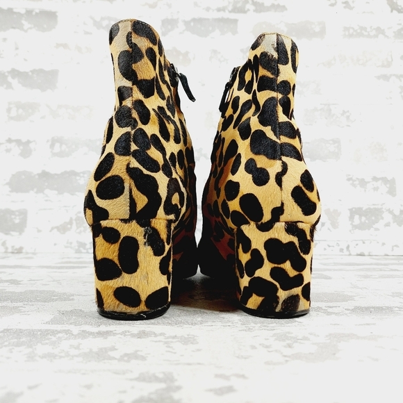 Halogen Black & Brown Leopard Printed Block Heel Ankle Boots C1049 - Picture 6 of 16